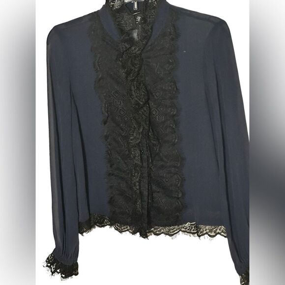 Moda international long sleeve 100% silk shirt ruffles 100% polyester sheer med. - Picture 1 of 8